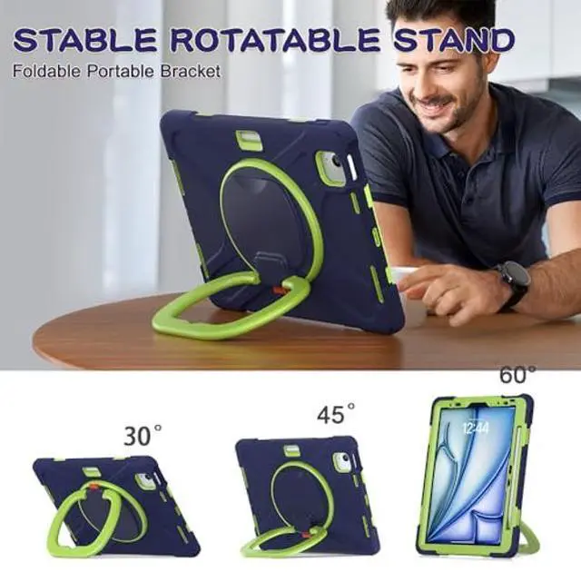 Alt view image 4 of 5 - SCSVPN for iPad Air 11 Inch Case M3/M2 (7th/6th Gen., 2025/2024), iPad Air 5th/4th Gen 10.9''(2022/2020), iPad Pro 11''(2020-2018) Protection Cover with Pen Holder+Stand+Shoulder Strap, Navy Green