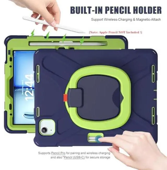 Alt view image 5 of 5 - SCSVPN for iPad Air 11 Inch Case M3/M2 (7th/6th Gen., 2025/2024), iPad Air 5th/4th Gen 10.9''(2022/2020), iPad Pro 11''(2020-2018) Protection Cover with Pen Holder+Stand+Shoulder Strap, Navy Green