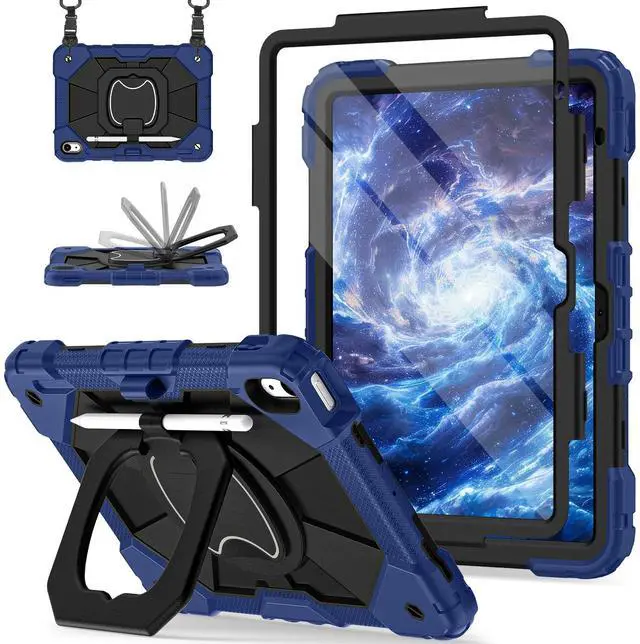 Main image of Scnioy Case for iPad (A16) 11th Generation 11 Inch (2025) / iPad 10th Generation Case 10.9 Inch (2022) with 360deg Rotating Stand Screen Protector Pen Holder Shoulder Strap, Navy Black