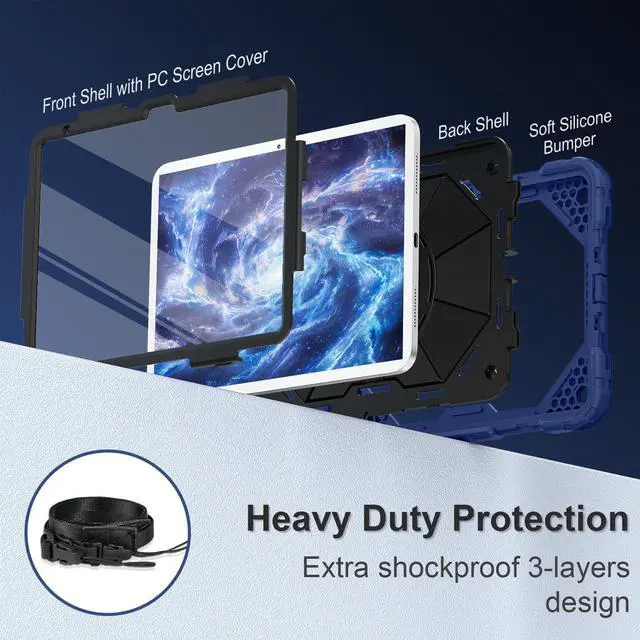 Alt view image 3 of 5 - Scnioy Case for iPad (A16) 11th Generation 11 Inch (2025) / iPad 10th Generation Case 10.9 Inch (2022) with 360deg Rotating Stand Screen Protector Pen Holder Shoulder Strap, Navy Black