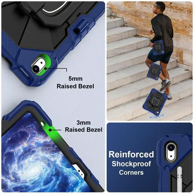 Alt view image 4 of 5 - Scnioy Case for iPad (A16) 11th Generation 11 Inch (2025) / iPad 10th Generation Case 10.9 Inch (2022) with 360deg Rotating Stand Screen Protector Pen Holder Shoulder Strap, Navy Black