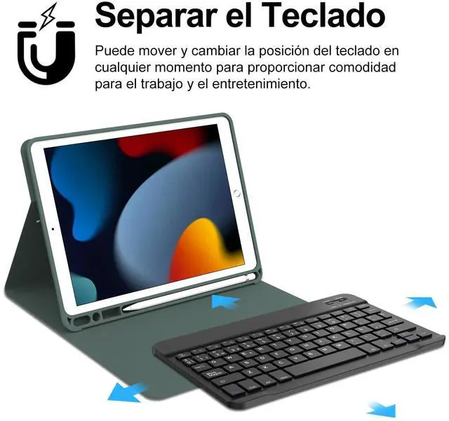 Alt view image 4 of 5 - SENGBIRCH iPad 9th Generation Case with Keyboard (10.2 inch) - Smart Keyboard Folio Case with Pencil Holder, Spanish (Dark Green)