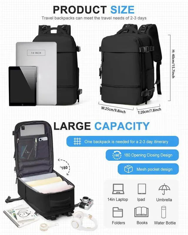 Alt view image 2 of 5 - Small Black Gym Backpack for Women Men, Waterproof Sports Backpack with Expandable Shoe Compartment, Lightweight Travel Backpack Dance Backpack Casual Daypack Gym Bag