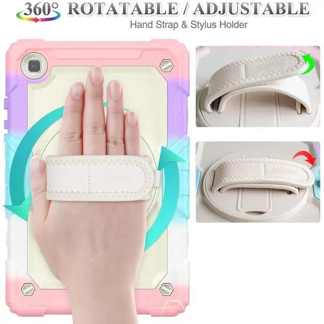 Alt view image 2 of 4 - SEYMAC stock Case for Samsung Galaxy Tab A7 Lite 8.7'' with Screen Protector Pencil Holder [360 Rotating Hand Strap] &Stand, Drop-Proof Case for Samsung A7 Lite 2021 SM-T220/T225/T227, Yellowish/Pink