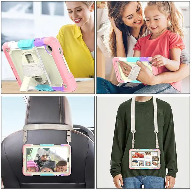 Alt view image 3 of 4 - SEYMAC stock Case for Samsung Galaxy Tab A7 Lite 8.7'' with Screen Protector Pencil Holder [360 Rotating Hand Strap] &Stand, Drop-Proof Case for Samsung A7 Lite 2021 SM-T220/T225/T227, Yellowish/Pink