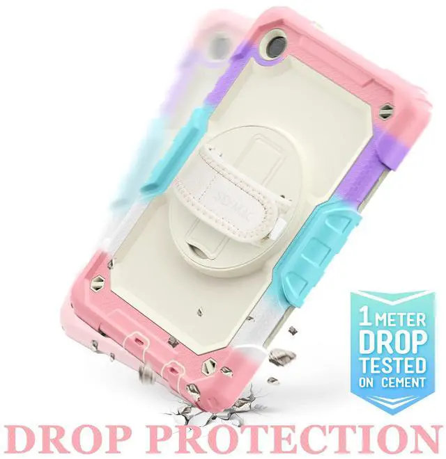 Alt view image 4 of 4 - SEYMAC stock Case for Samsung Galaxy Tab A7 Lite 8.7'' with Screen Protector Pencil Holder [360 Rotating Hand Strap] &Stand, Drop-Proof Case for Samsung A7 Lite 2021 SM-T220/T225/T227, Yellowish/Pink