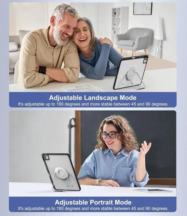 Alt view image 4 of 5 - Rotating Case for iPad Pro 13 inch M4 (2024) with Pencil Holder, 360 Degree Rotating Stand for Portrait/Landscape Modes, Adjustable Viewing Angles, Lightweight Protective Case with Stand, Black