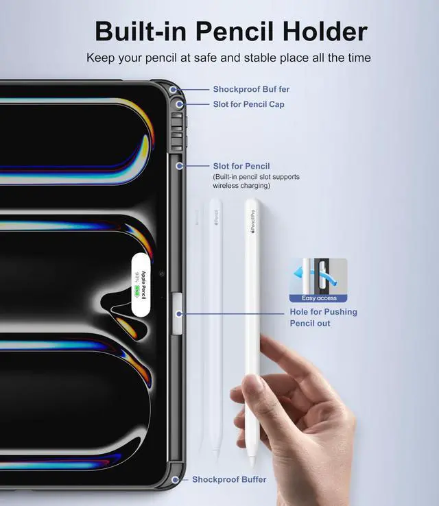 Alt view image 5 of 5 - Rotating Case for iPad Pro 13 inch M4 (2024) with Pencil Holder, 360 Degree Rotating Stand for Portrait/Landscape Modes, Adjustable Viewing Angles, Lightweight Protective Case with Stand, Black