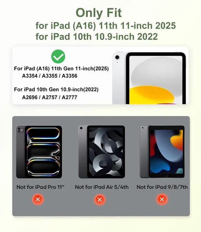 Alt view image 5 of 5 - Rotating Case for iPad (A16) 11th Generation 11 Inch 2025, iPad 10th Generation 10.9 Inch 2022 with Pencil Holder, 360 Degree Rotating Stand for Portrait/Landscape Modes, Case with Stand, Green