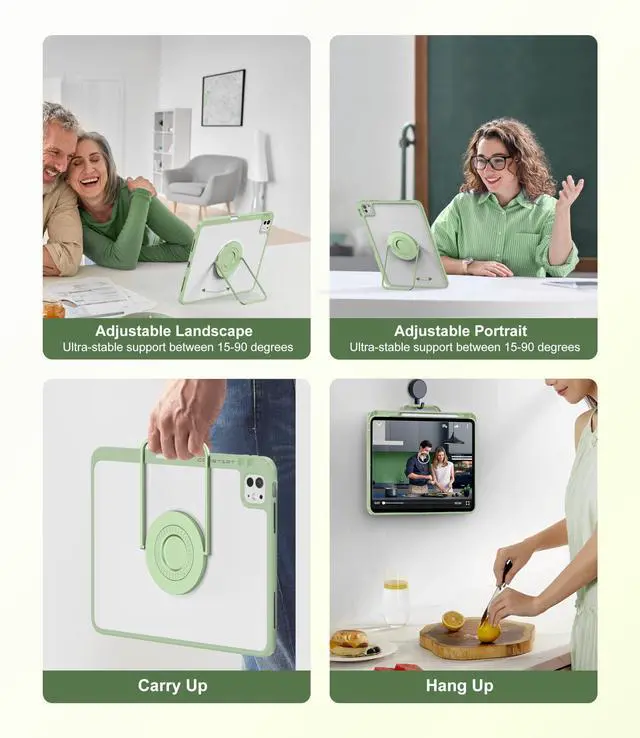 Alt view image 4 of 5 - Rotating Case for iPad (A16) 11th Generation 11 Inch 2025, iPad 10th Generation 10.9 Inch 2022 with Pencil Holder, 360 Degree Rotating Stand for Portrait/Landscape Modes, Case with Stand, Green