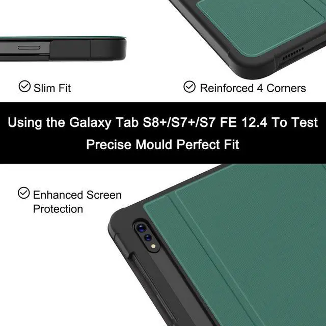 Alt view image 4 of 5 - Soke Galaxy Tab S8+/S7 FE/S7 Plus Case with S Pen Holder [SM-X800/X806/T730/T736B/T970/T975] - Shockproof Stand Folio Case for Samsung Tab S8+ 2022/S7 FE 2021/S7 Plus 2020 12.4" Tablet,Lake Blue