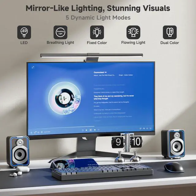 Alt view image 2 of 5 - SOULION 2.0 Computer Speakers, 10W USB-Powered Bluetooth Wired PC Speakers with Easy-Control Pod for Desktop, Tiny Desk Soundbar with 5 Mirror-Like LED Light Modes for Monitor Laptop - Black