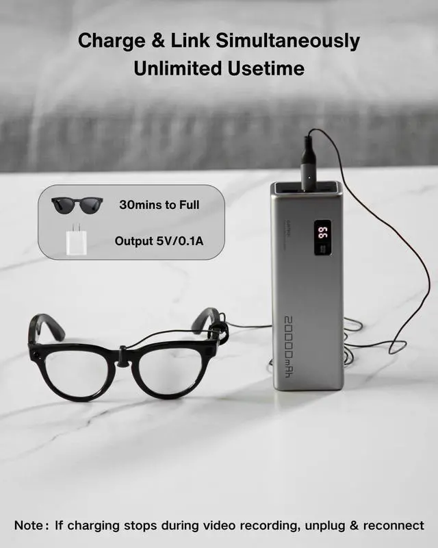 Alt view image 4 of 5 - Steinwhale Charging Cable for RayBan Meta Glasses with LED Indicator - Fast Charging for Wayfarer, Headliner, Skyler Models, Multiple Charging Options (Charger, Phone, Power Bank), Portable & Safe