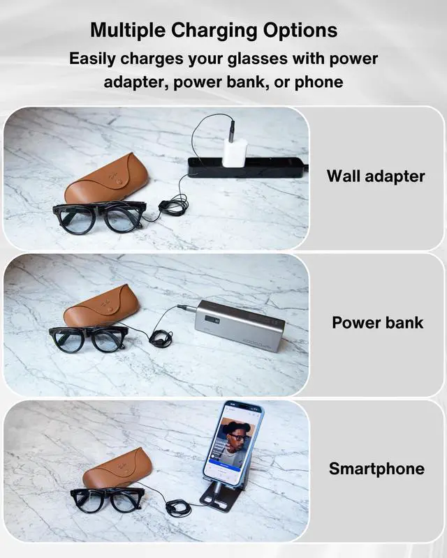 Alt view image 3 of 5 - Steinwhale Charging Cable for RayBan Meta Glasses with LED Indicator - Fast Charging for Wayfarer, Headliner, Skyler Models, Multiple Charging Options (Charger, Phone, Power Bank), Portable & Safe