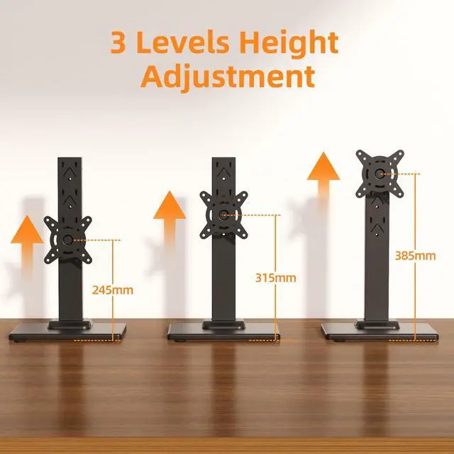 Alt view image 3 of 5 - suptek Single LCD Computer Monitor Free-Standing Desk Stand Mount Riser for 13 inch to 43 inch Screen with Swivel, Height Adjustable, Rotation, 50,75& 100mm Vesa Base Stand, Black