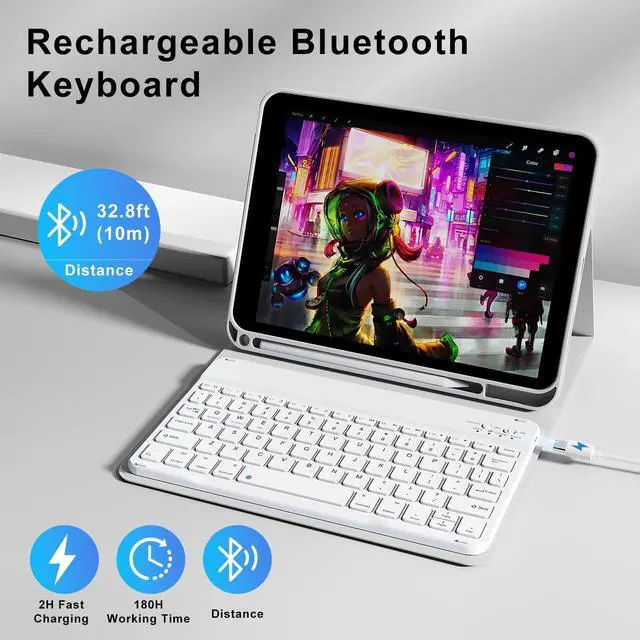 Alt view image 3 of 5 - SZPSGC for iPad (A16) 11th/10th Generation Case with Keyboard, 11 Inch/10.9 Inch iPad (2025/2022), Detachable Wireless Bluetooth Keyboard, Stand Folio Cover with Pencil Holder, Grey