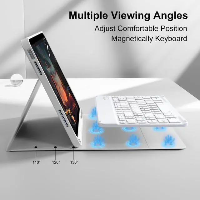 Alt view image 4 of 5 - SZPSGC for iPad (A16) 11th/10th Generation Case with Keyboard, 11 Inch/10.9 Inch iPad (2025/2022), Detachable Wireless Bluetooth Keyboard, Stand Folio Cover with Pencil Holder, Grey