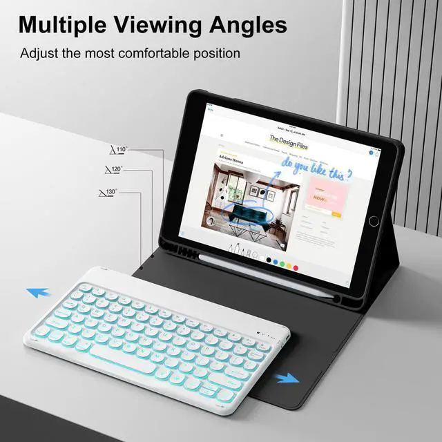 Alt view image 5 of 5 - SZPSGC Case for iPad 9th/8th/7th Generation with Keyboard 10.2 Inch 2021/2020/2019, 7 Colors Backlit Detachable Keyboard, Soft TPU Back Folio Stand Cover with Pencil Slots, Black