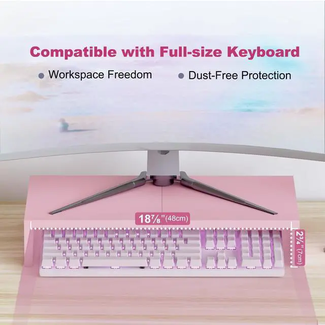 Alt view image 3 of 5 - TEAMIX 2 Pack Pink Monitor Riser-20L inch, Cute Monitor Stand for Desk, Wood Sturdy TV/Screen/PC/Printer/Laptop Riser, Computer Shelf with Storage Desktop Organizer for Home Office