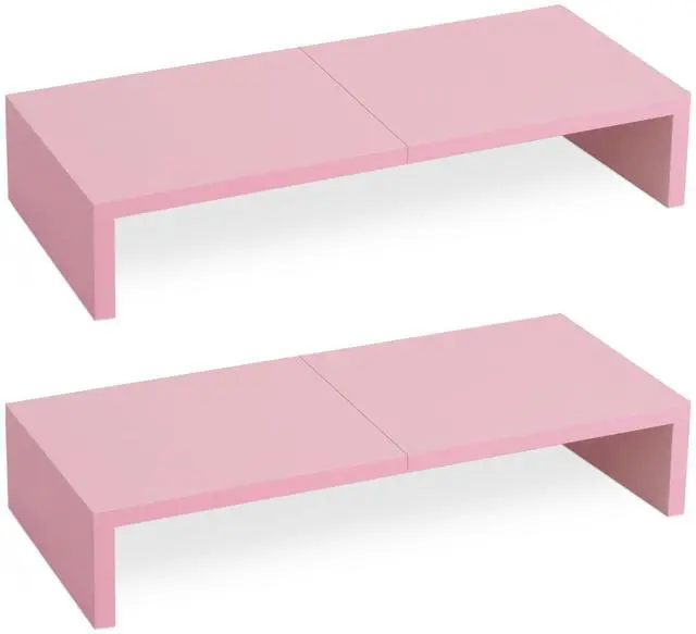 Main image of TEAMIX 2 Pack Pink Monitor Riser-20L inch, Cute Monitor Stand for Desk, Wood Sturdy TV/Screen/PC/Printer/Laptop Riser, Computer Shelf with Storage Desktop Organizer for Home Office