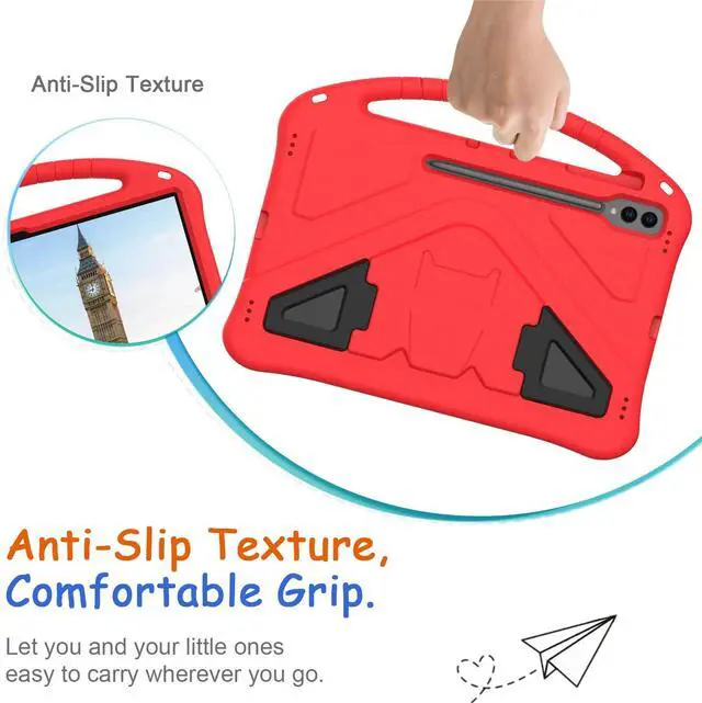 Alt view image 2 of 5 - Kids Case for Samsung Galaxy Tab S10 Ultra/S9 S8 Ultra 14.6-inch Tablet, Techcircle Light Weight Shock Proof EVA Foam Handle Rugged Stand Protective Cover, Red