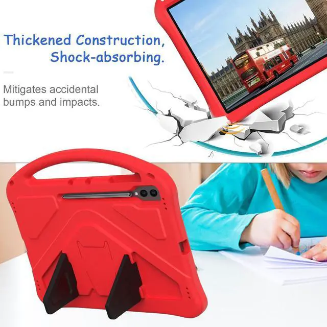 Alt view image 4 of 5 - Kids Case for Samsung Galaxy Tab S10 Ultra/S9 S8 Ultra 14.6-inch Tablet, Techcircle Light Weight Shock Proof EVA Foam Handle Rugged Stand Protective Cover, Red