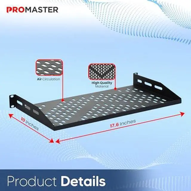 Alt view image 2 of 5 - ProMaster Server Vented Shelf - 19 Inches, 10'' Deep, 1U Universal Integration Server Vented Rack Mounting Tray for Consistent Airflow, Cantilever Mount, Device and Equipment Wall Mounting - Black