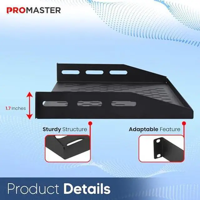 Alt view image 3 of 5 - ProMaster Server Vented Shelf - 19 Inches, 10'' Deep, 1U Universal Integration Server Vented Rack Mounting Tray for Consistent Airflow, Cantilever Mount, Device and Equipment Wall Mounting - Black