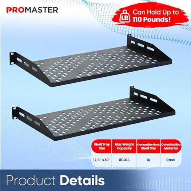Alt view image 4 of 5 - ProMaster Server Vented Shelf - 19 Inches, 10'' Deep, 1U Universal Integration Server Vented Rack Mounting Tray for Consistent Airflow, Cantilever Mount, Device and Equipment Wall Mounting - Black
