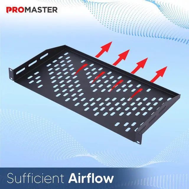 Alt view image 5 of 5 - ProMaster Server Vented Shelf - 19 Inches, 10'' Deep, 1U Universal Integration Server Vented Rack Mounting Tray for Consistent Airflow, Cantilever Mount, Device and Equipment Wall Mounting - Black