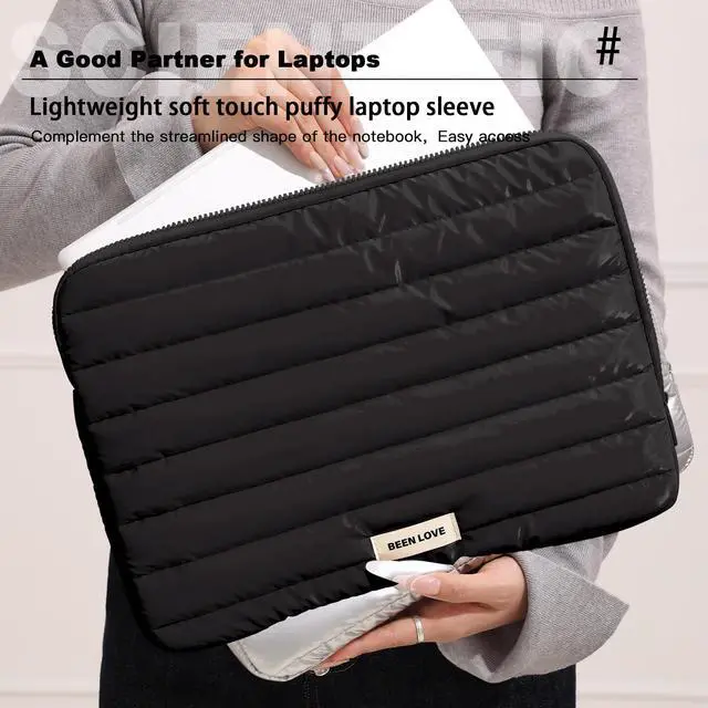 Alt view image 3 of 5 - Teryeefi 15-15.6 inch Laptop Sleeve Bag, Soft Shockproof Puffy Laptop Carrying Case Compatible with MacBook Air 15 M3 M2 M1/Pro 15 inch, HP, Dell, ASUS, Lenovo with Waterproof- Black