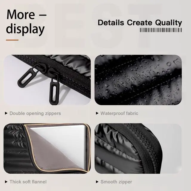 Alt view image 5 of 5 - Teryeefi 15-15.6 inch Laptop Sleeve Bag, Soft Shockproof Puffy Laptop Carrying Case Compatible with MacBook Air 15 M3 M2 M1/Pro 15 inch, HP, Dell, ASUS, Lenovo with Waterproof- Black