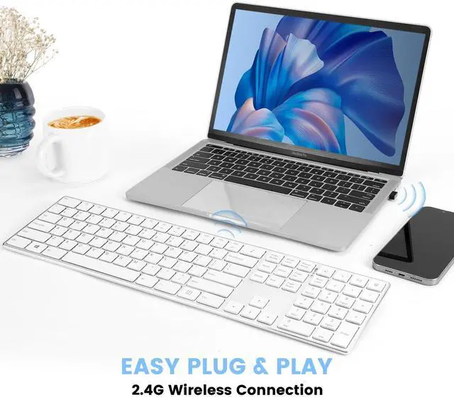 Alt view image 2 of 5 - TIETI K01R Wireless Keyboard, 2.4G Slim and Compact Wireless Keyboard with Numeric Keypad, Long Battery Life, Lag-Free for PC Laptop Computer Windows, Silver