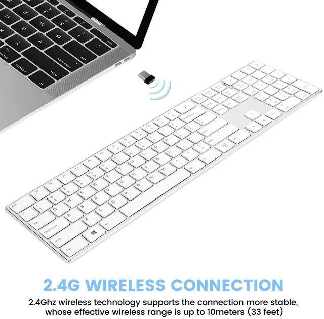 Alt view image 3 of 5 - TIETI K01R Wireless Keyboard, 2.4G Slim and Compact Wireless Keyboard with Numeric Keypad, Long Battery Life, Lag-Free for PC Laptop Computer Windows, Silver