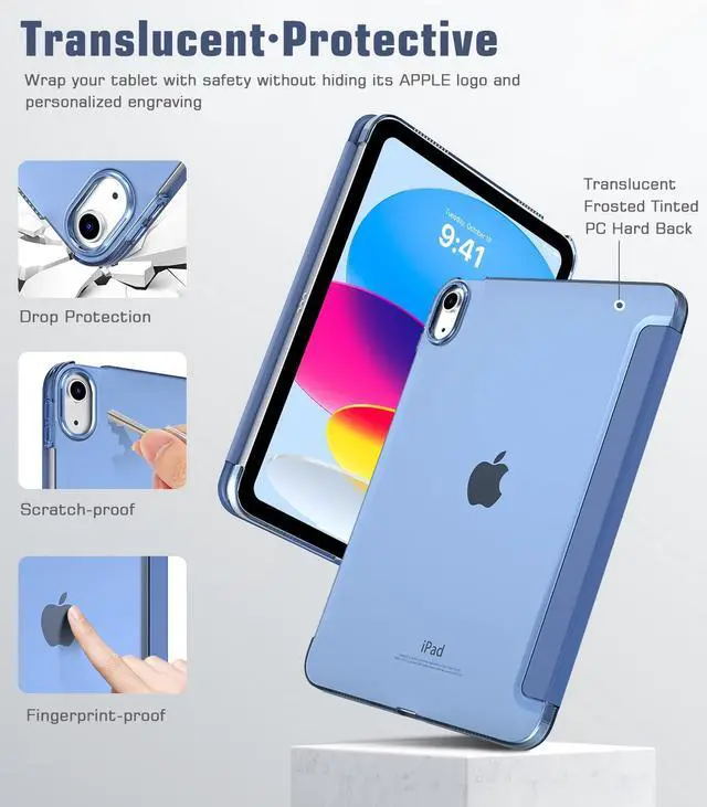 Alt view image 3 of 5 - TiMOVO Case for iPad 10th Generation Case 2022, Slim Stand Cover for iPad 10th Gen 10.9 inch, Support Touch ID, Auto Wake/Sleep Smart Shell with Translucent Back, Abyss Blue + Black