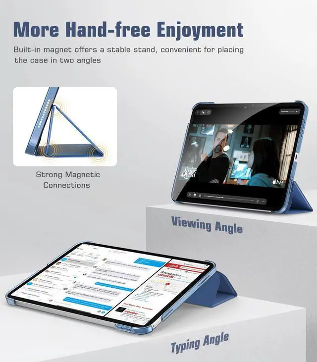 Alt view image 4 of 5 - TiMOVO Case for iPad 10th Generation Case 2022, Slim Stand Cover for iPad 10th Gen 10.9 inch, Support Touch ID, Auto Wake/Sleep Smart Shell with Translucent Back, Abyss Blue + Black