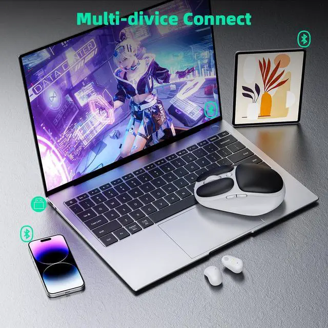 Alt view image 4 of 5 - TMICE W2 Wireless Bluetooth Mouse with Earphone Combo - Bluetooth 5.0, 5 Adjustable DPI, Long Battery Life Up to 60 Hours, Black