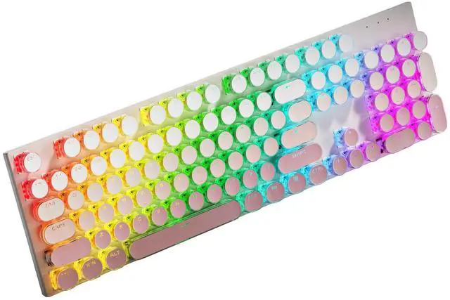 Main image of TISHLED Tri-Mode Typewriter Style Mechanical Gaming Keyboard, Bluetooth 5.0/Wireless 2.4G/Wired USB, RGB LED Backlit 104-Key NKRO Linear Red Switches Aesthetic Round Keycaps, Gradient Blush