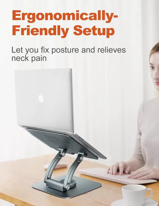 Alt view image 2 of 4 - Tounee Adjustable Computer Stand with 360 Rotating Base, Ergonomic Laptop Riser for Desk, Compatible with Air, Pro, All Laptops 10-16" - Gray