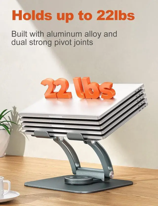 Alt view image 3 of 4 - Tounee Adjustable Computer Stand with 360 Rotating Base, Ergonomic Laptop Riser for Desk, Compatible with Air, Pro, All Laptops 10-16" - Gray
