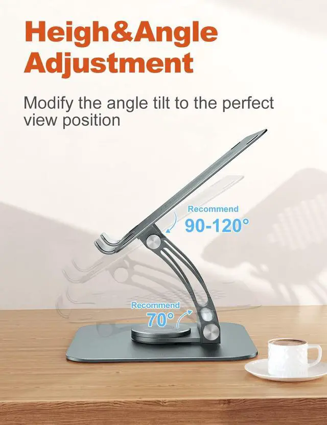 Alt view image 4 of 4 - Tounee Adjustable Computer Stand with 360 Rotating Base, Ergonomic Laptop Riser for Desk, Compatible with Air, Pro, All Laptops 10-16" - Gray