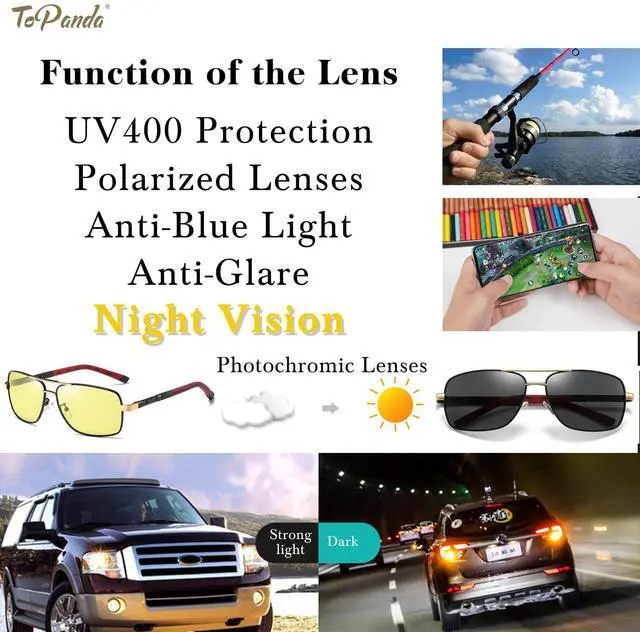 Alt view image 3 of 5 - ToPanda Foldable Vision Glasses, UV400 protection, Polarized lenses, Anti-Blue Light, Anti-Glare, photochromic lenses, Unisex. (Silver-Night-Unfold)