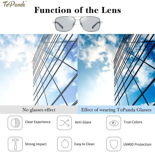 Alt view image 5 of 5 - ToPanda Foldable Vision Glasses, UV400 protection, Polarized lenses, Anti-Blue Light, Anti-Glare, photochromic lenses, Unisex. (Silver-Night-Unfold)