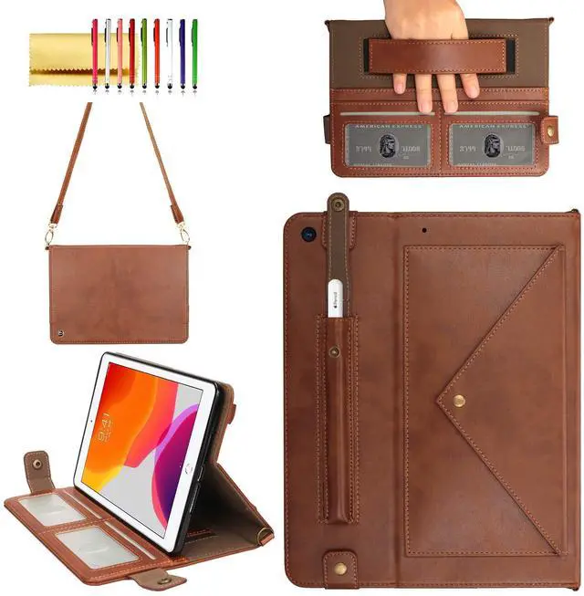 Main image of Handbag Case for iPad Mini 7.9" Series, iPad Mini 4/Mini 5 Case, Techcircle Lightweight Folio Stand Crossbody Wallet Case with Pencil Holder, Hand Strap & Shoulder Strap Soft Protective Cover, Coffee