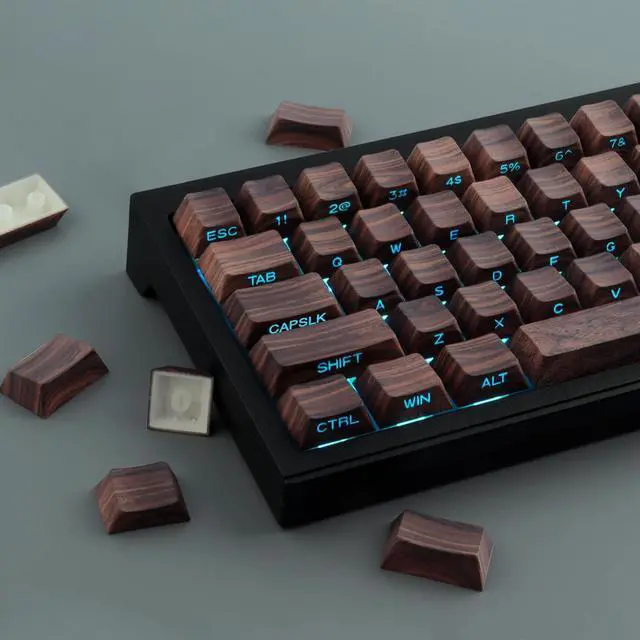Alt view image 2 of 5 - Tsungup Custom Keycaps 75 Percent,PBT Side Print 136 Keys Retro Brown Key caps Wooden Walnut Textures Keycap Set,Shine Through Duy Sub Cherry Profile Keyboard Keycaps