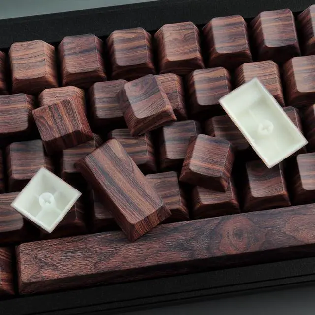 Alt view image 4 of 5 - Tsungup Custom Keycaps 75 Percent,PBT Side Print 136 Keys Retro Brown Key caps Wooden Walnut Textures Keycap Set,Shine Through Duy Sub Cherry Profile Keyboard Keycaps