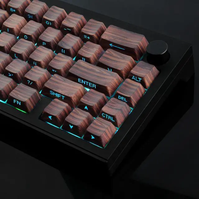 Alt view image 5 of 5 - Tsungup Custom Keycaps 75 Percent,PBT Side Print 136 Keys Retro Brown Key caps Wooden Walnut Textures Keycap Set,Shine Through Duy Sub Cherry Profile Keyboard Keycaps