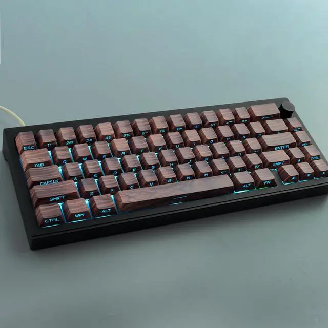 Alt view image 3 of 5 - Tsungup Custom Keycaps 75 Percent,PBT Side Print 136 Keys Retro Brown Key caps Wooden Walnut Textures Keycap Set,Shine Through Duy Sub Cherry Profile Keyboard Keycaps