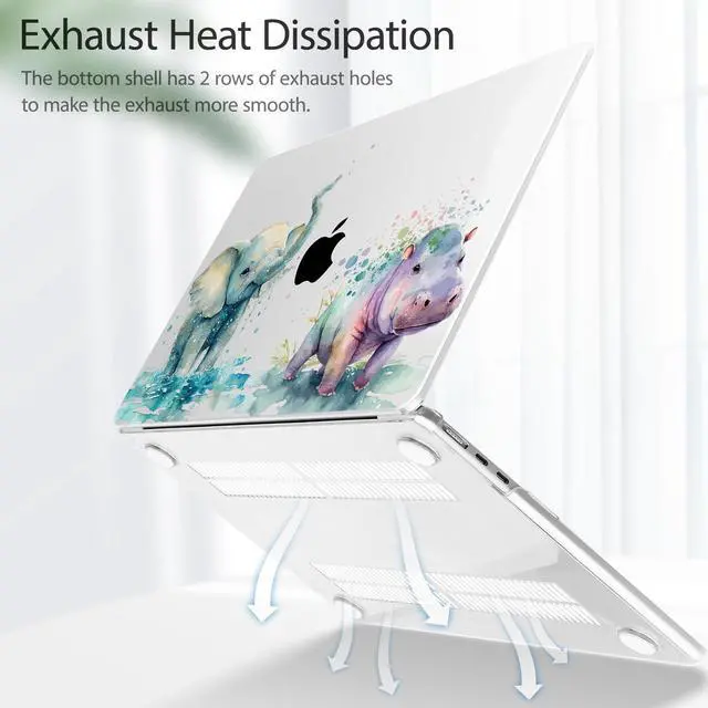 Alt view image 4 of 5 - Tuiklol for 2025 2024 2023 MacBook Air 15 inch Case M4 M3 M2 Chip, Model A3241 A3114 A2941 Hard Shell Case with Keyboard Cover & Screen Protector for MacBook 15.3'' Cover,Elephant and Hippo