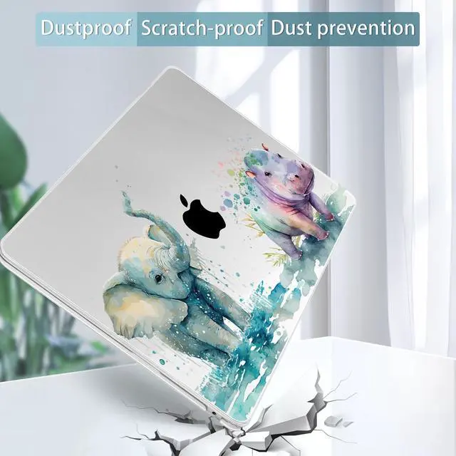 Alt view image 5 of 5 - Tuiklol for 2025 2024 2023 MacBook Air 15 inch Case M4 M3 M2 Chip, Model A3241 A3114 A2941 Hard Shell Case with Keyboard Cover & Screen Protector for MacBook 15.3'' Cover,Elephant and Hippo